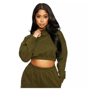 Naked Wardrobe Olive Green Cropped Hoodie